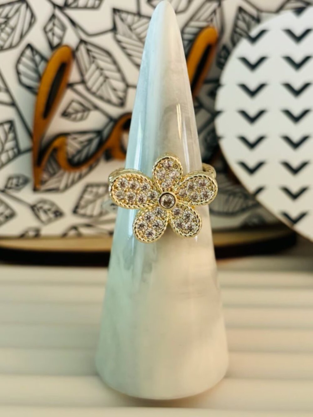 Boutique Gold CZ Flower Ring - Size 7